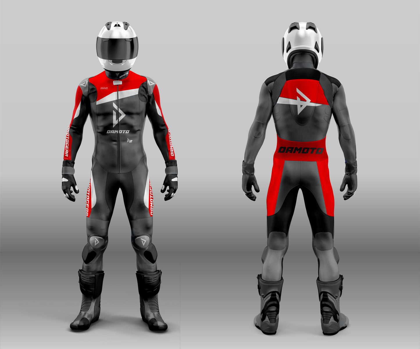 Damotogear Gp Plus V4 Motorcycle Motorbike Leather Suit Black/Red