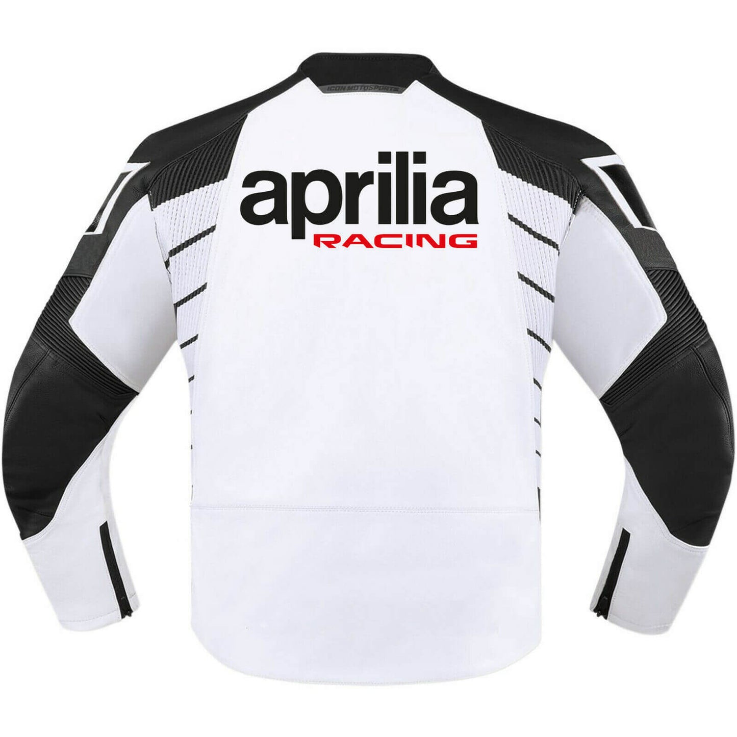 Aprilia Motorcycle Racing White And Black Leather Jacket back