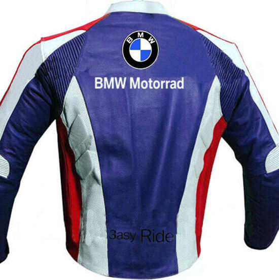 BMW Motorrad Motorcycle White And Blue Leather Jacket back