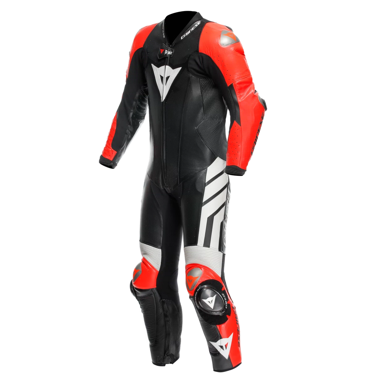 MUGELLO 3 Perforated 1PC LEATHER SUIT BLACK/FLUO-RED/WHITE front