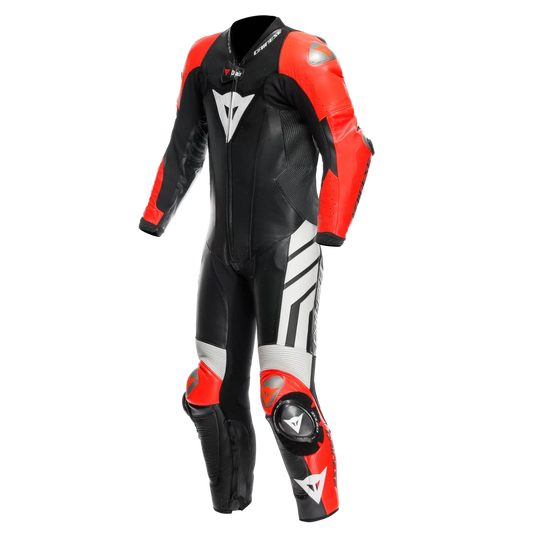 MUGELLO 3 Perforated 1PC LEATHER SUIT BLACK/FLUO-RED/WHITE front