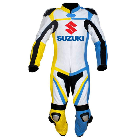 Suzuki Motorcycle Racing White Leather Suit