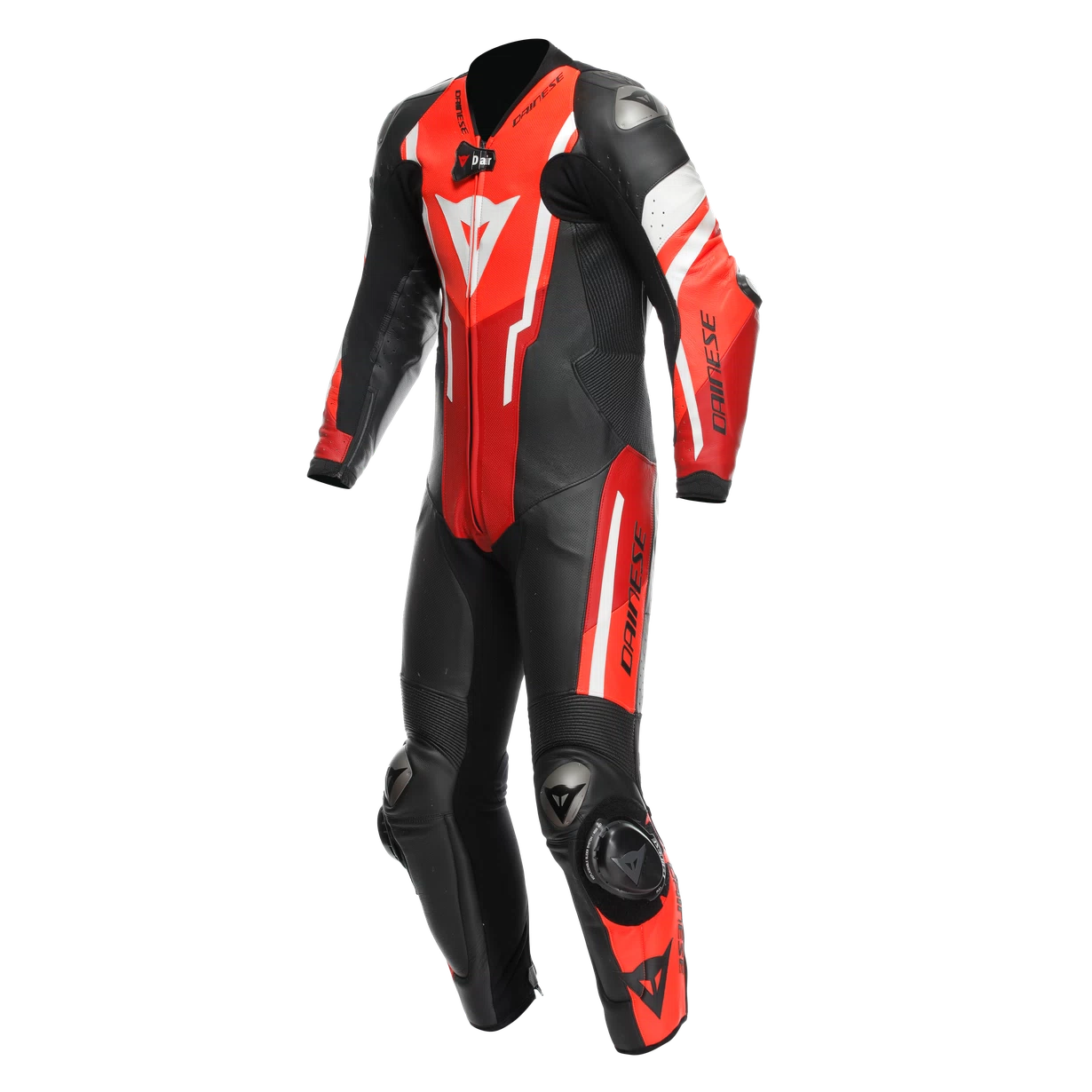 MISANO 3 Perforated 1PC LEATHER SUIT BLACK/RED/FLUO-RED