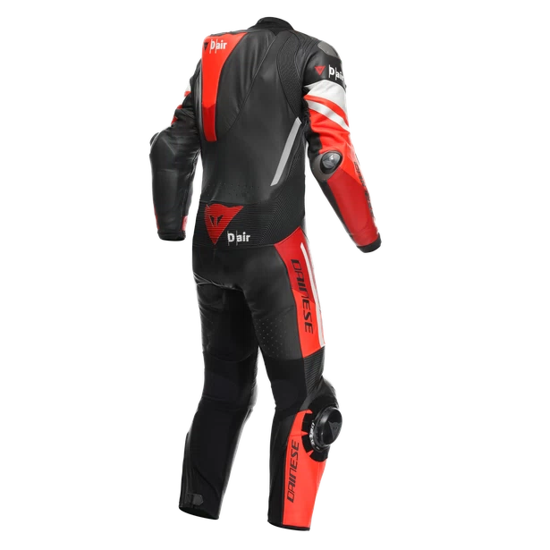 MISANO 3 Perforated 1PC LEATHER SUIT BLACK/RED/FLUO-RED