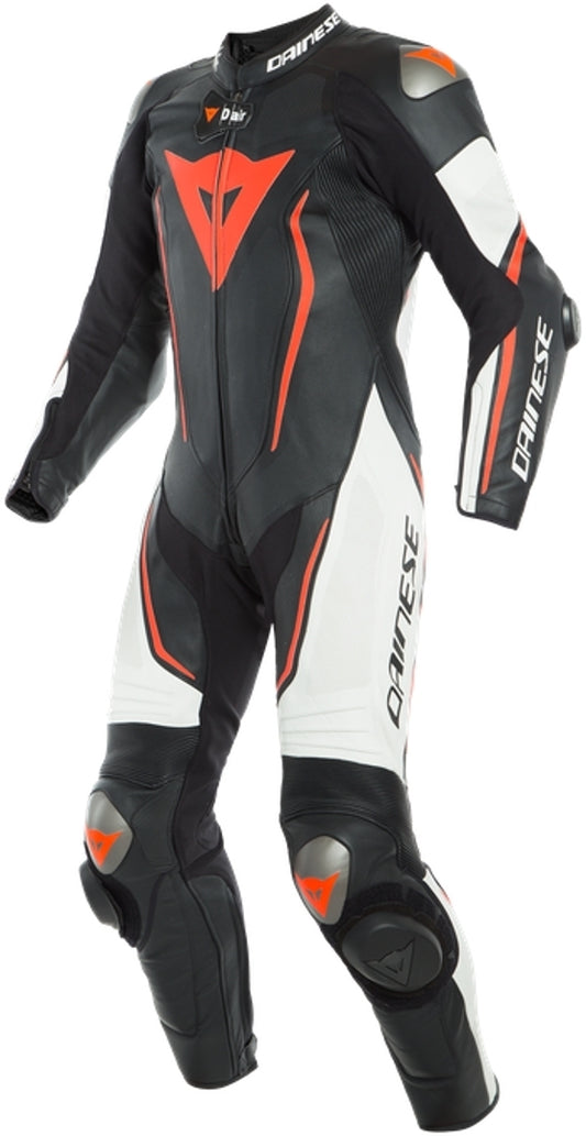 MISANO 2 Perforated 1PC LEATHER SUIT BLACK/WHITE/FLUO-RED