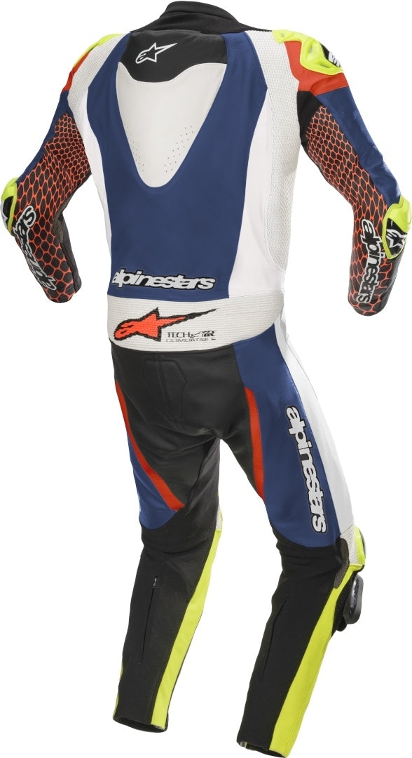 GP Tech v3 One Piece Perforated Motorcycle Leather Suit Blue / White / Red Fluorescent