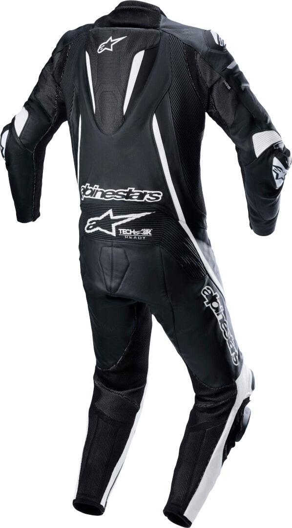 Fusion One Piece Motorcycle Leather Suit Black / White