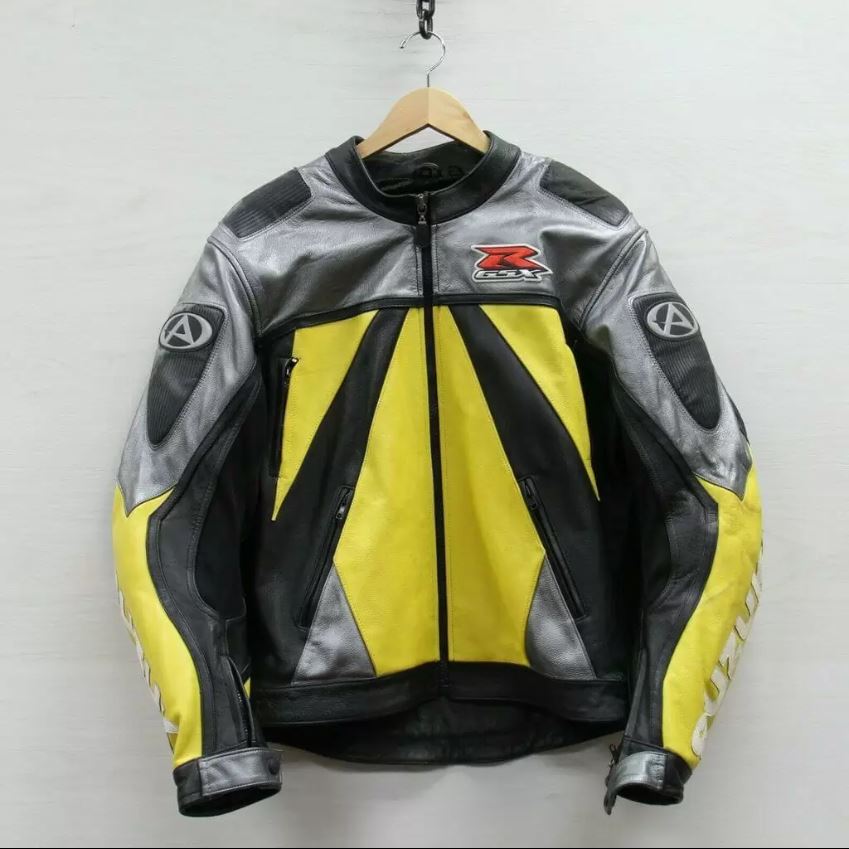 Suzuki GSXR Motorcycle Yellow And Black Leather Jacket