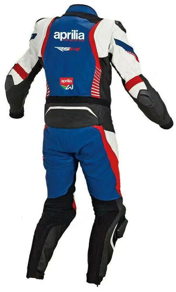 39Aprilia Motorcycle Racing Blue And Black Leather Suit back
