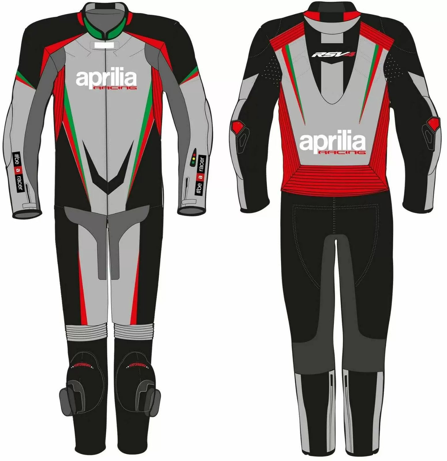 Gray Black Aprilia Motorcycle Racing Leather Suit