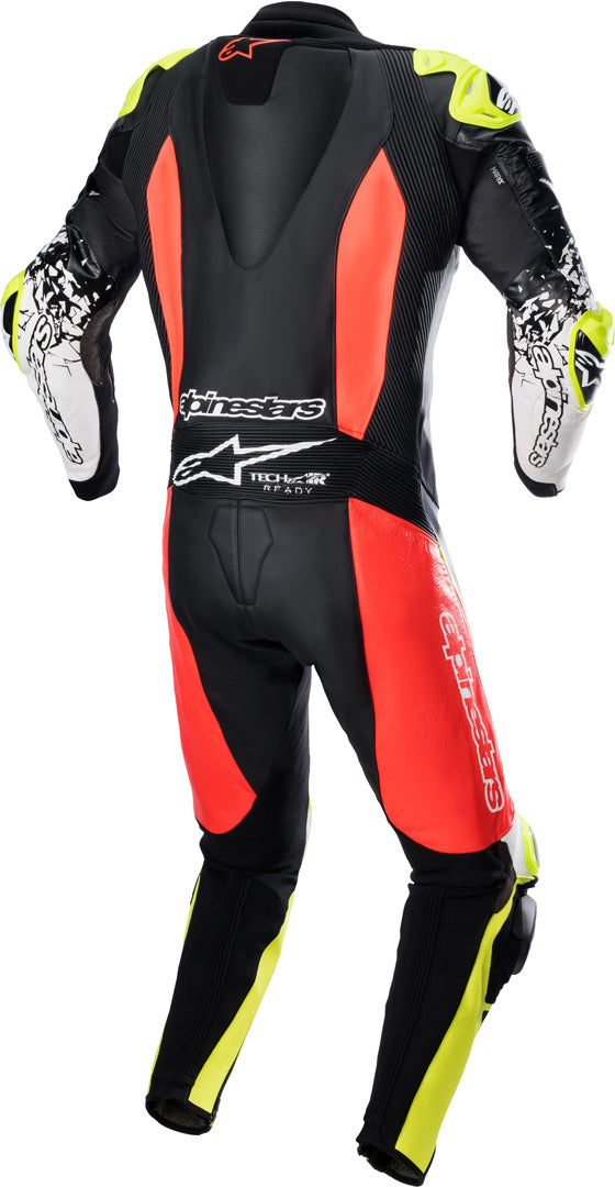 GP Tech 4 One Piece Motorcycle Leather Suit Black / Orange / Yellow Fluorescent