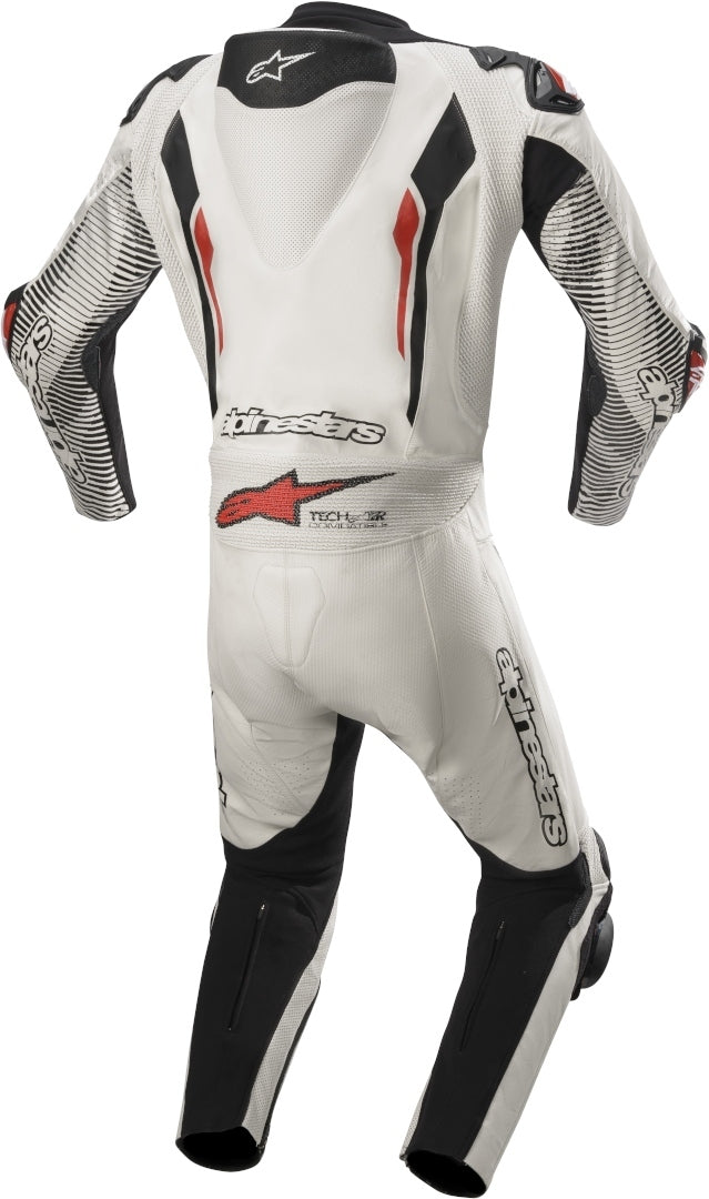 Racing Absolute One Piece Perforated Motorcycle Leather Suit White / Red Fluorescent