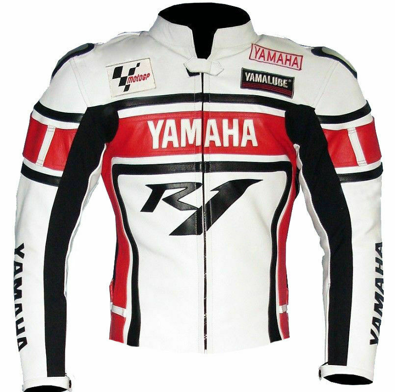DAJ 0235 Yamaha R1 White Motorcycle Leather Racing Jacket