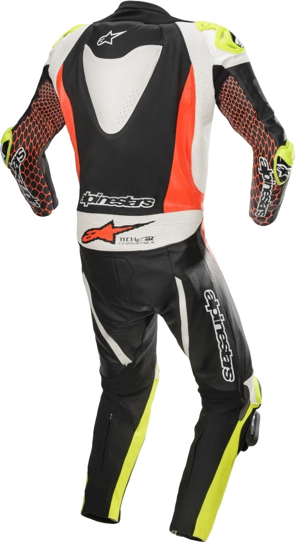 GP Tech v3 One Piece Perforated Motorcycle Leather Suit Black / Red Fluorescent