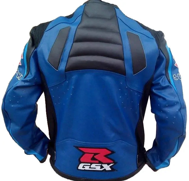 Suzuki GSXR Motorbike blue Leather Jacket