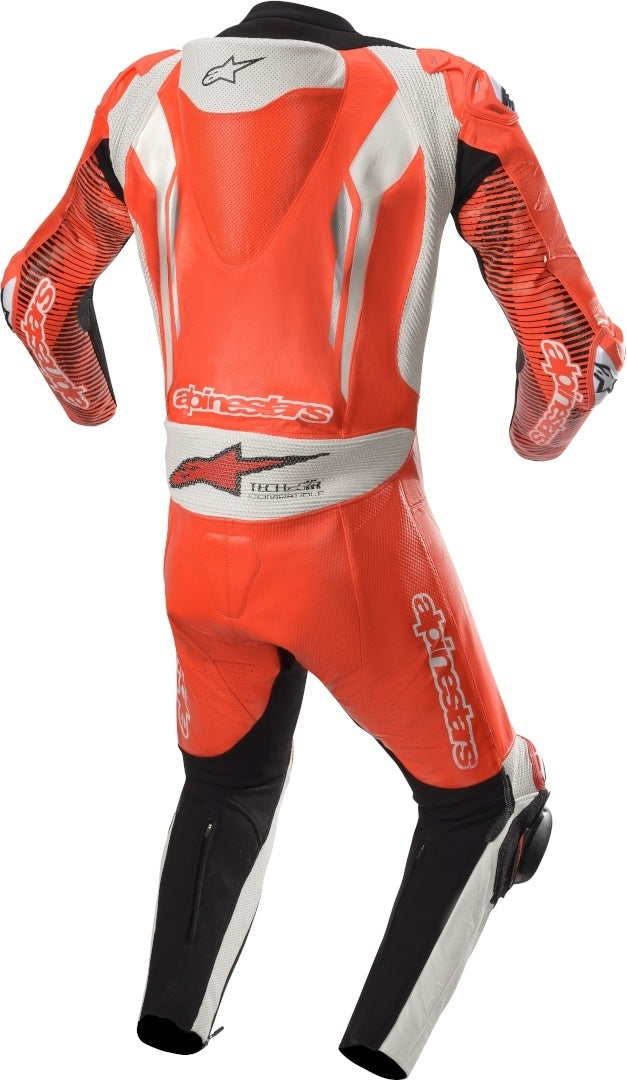 Racing Absolute One Piece Perforated Motorcycle Leather Suit White / Orange Fluorescent