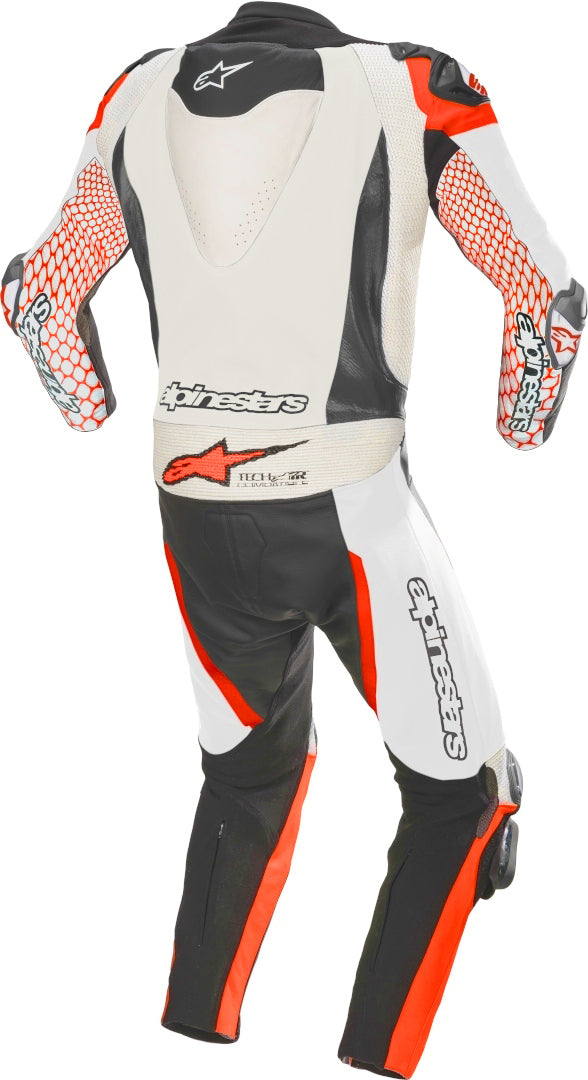 GP Tech v3 One Piece Perforated Motorcycle Leather Suit Black / White / Red Fluorescent