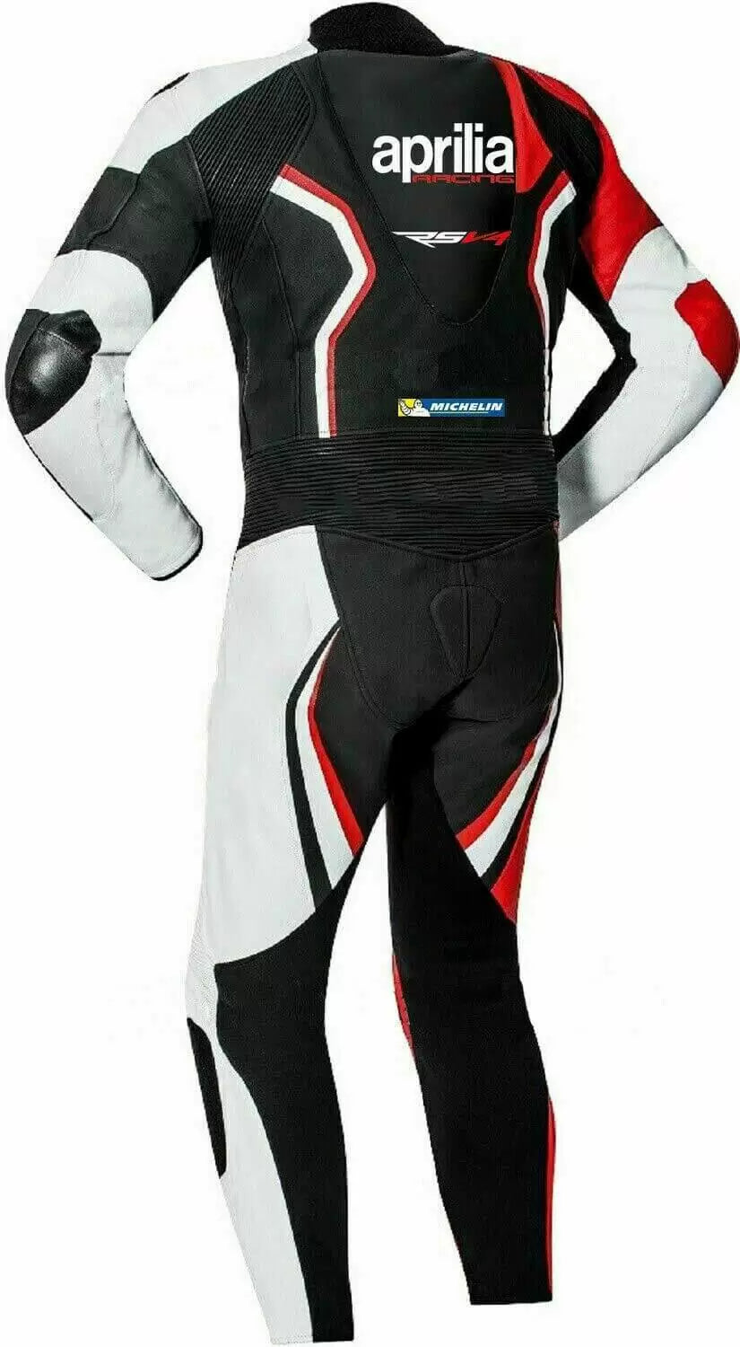 Aprilia Motorcycle Racing Black Leather Suit back