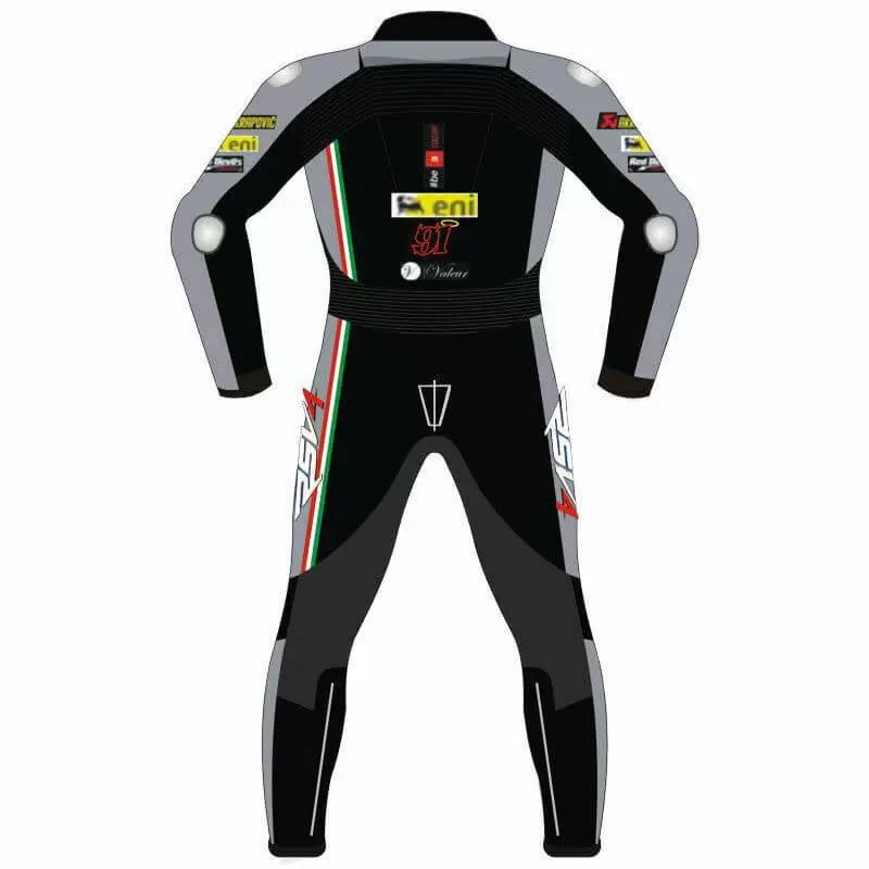 Black Gray Aprilia 91 Motorcycle Racing Leather Suit back
