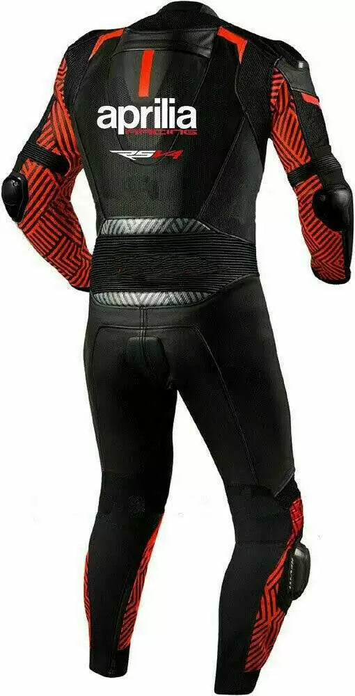 Black Red Aprilia Motorcycle Racing Leather Suit back