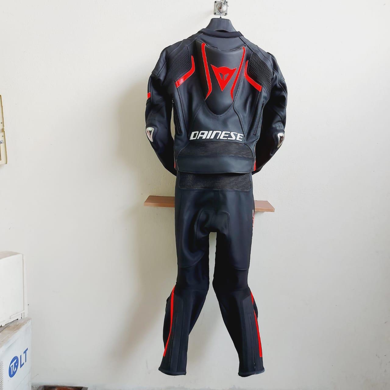 Black Red Laguna Seca 4 Motorcycle Leather Suit Two Piece / Metal D1 Gloves / D1 Boots back