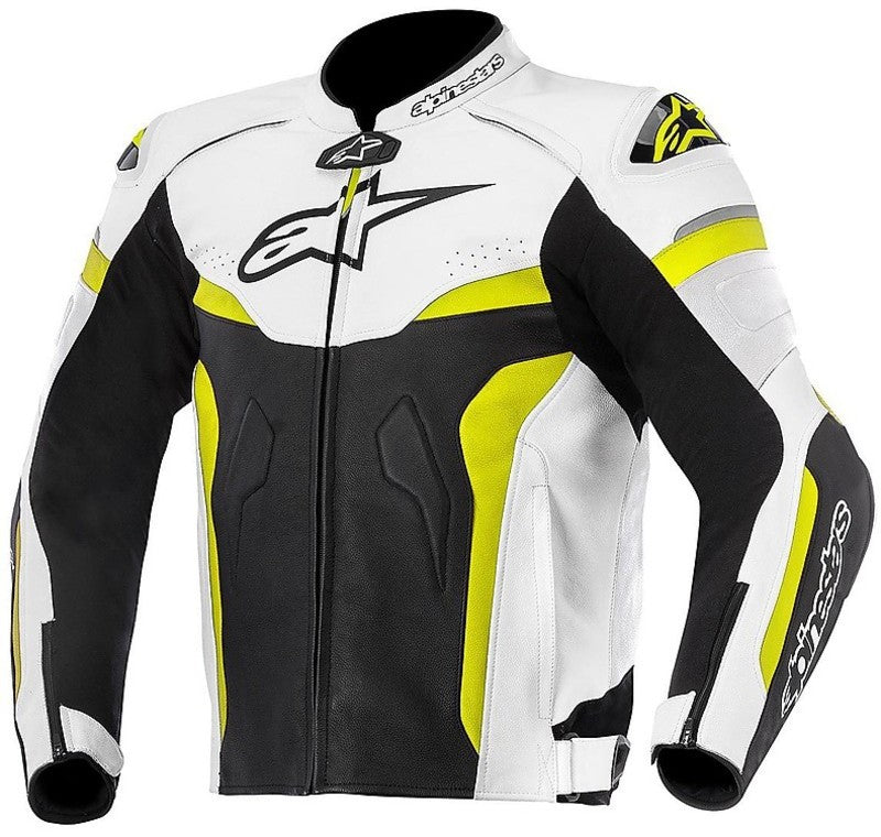 DA Moto Leather Jacket Motorcycle CELER Leather Jacket Black White Yellow