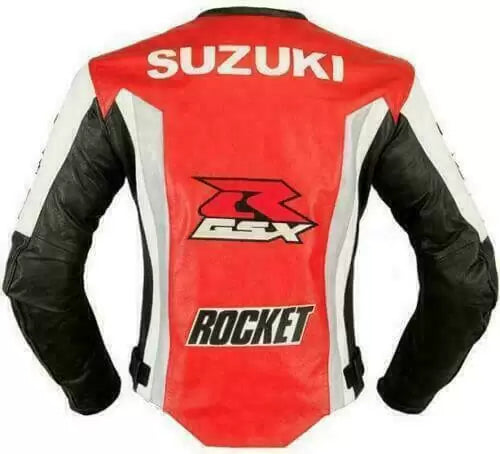 Suzuki GSXR Orange White Motorcycle Racing Jacket 1 2