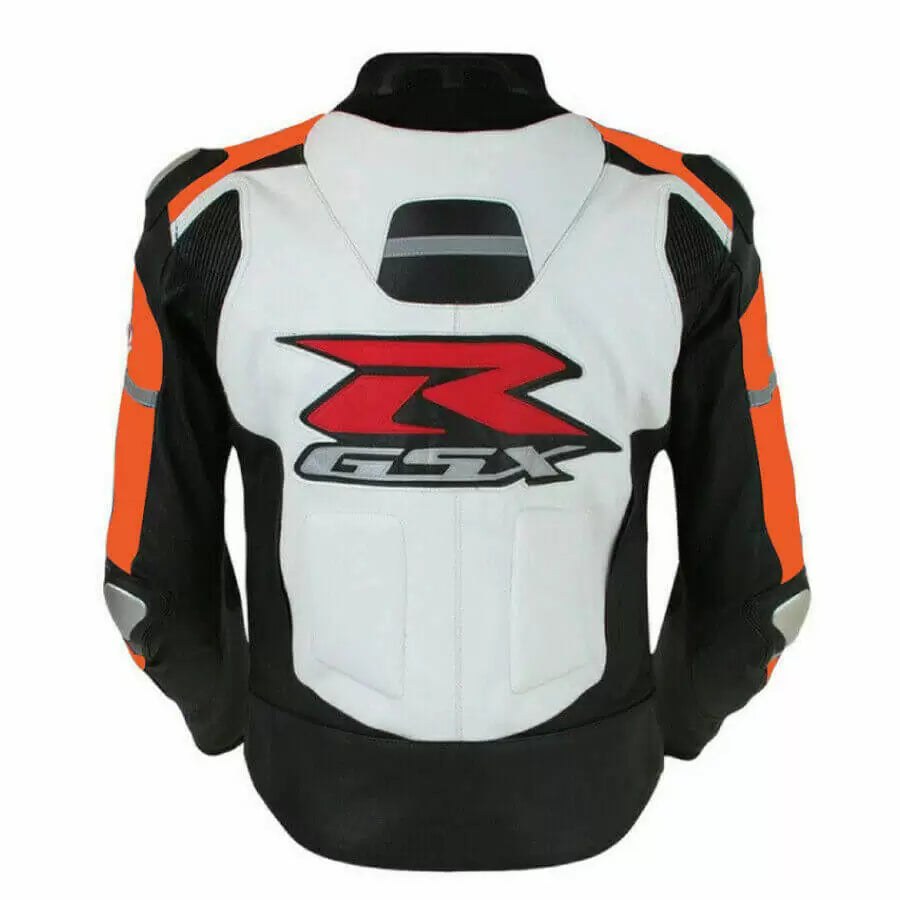 Suzuki GSXR Orange and White Motorcycle Jacket 1 2