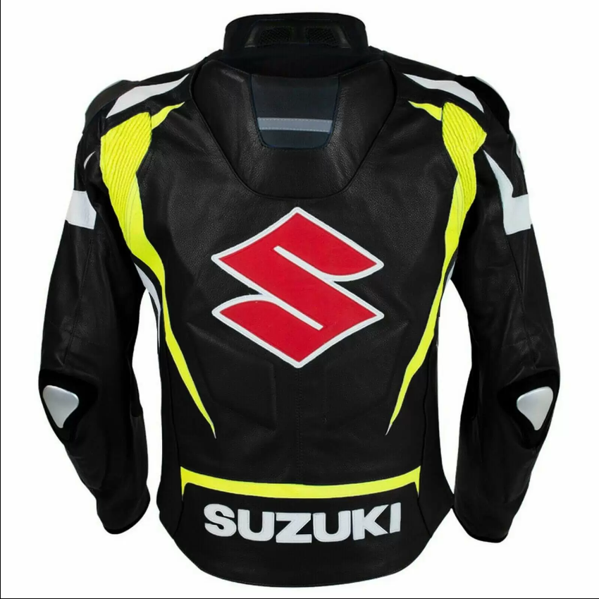 Suzuki Motorcycle Racing Black And Yellow Leather Jacket 1 2