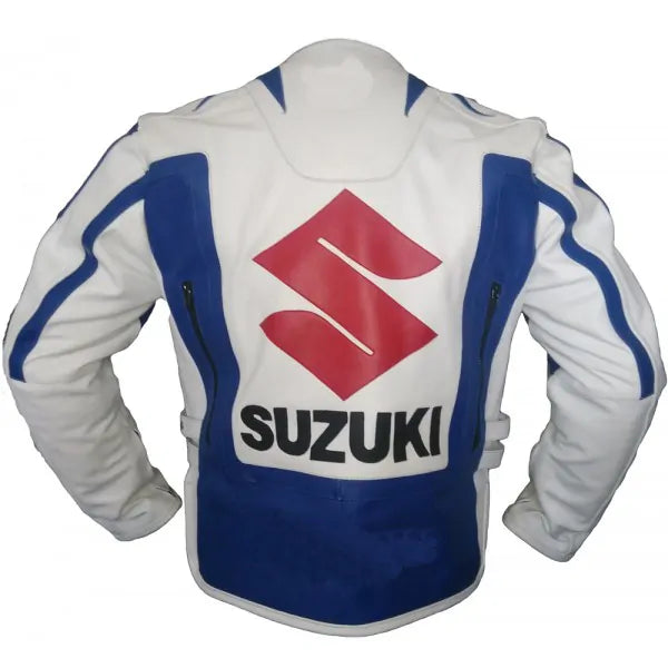 Suzuki Motorcycle blue and white Leather Jacket 1 2