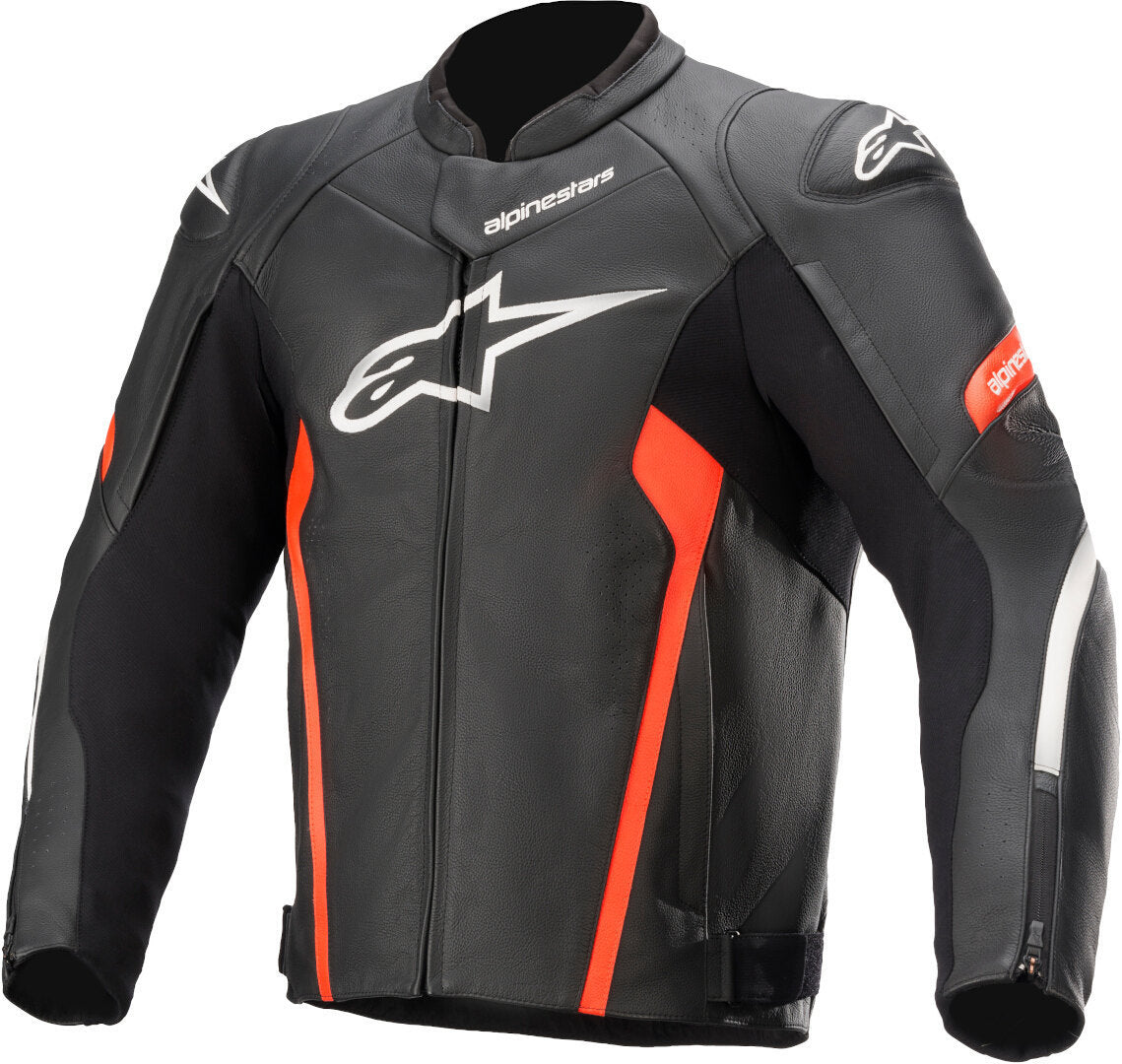 Damoto Faster V2 Motorcycle Leather Jacket Motorbike Jacket Black/Flou Red