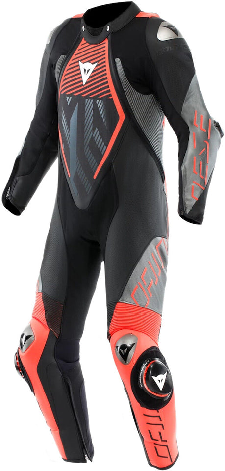 Audax D-Zip perforated 1-Piece Motorcycle Leather Suit Black/Red