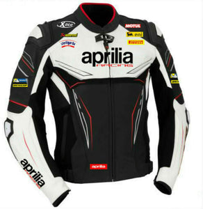 Aprilia Black And White Motorcycle Racing Leather Jacket