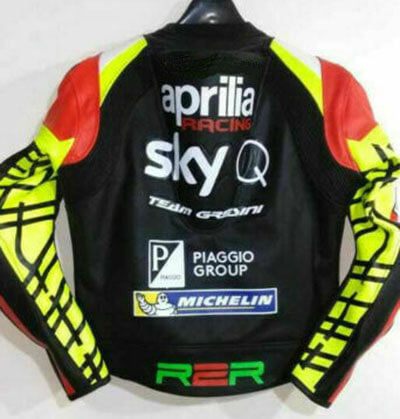 Aprilia Motorcycle Racing Black Red Leather Jacket