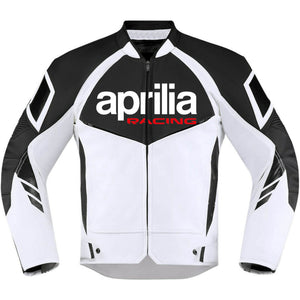 Aprilia Motorcycle Racing White And Black Leather Jacket