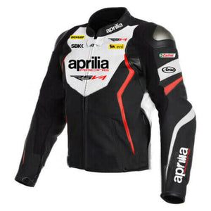 Aprilia Motorcycle black And White Racing Leather Jacket