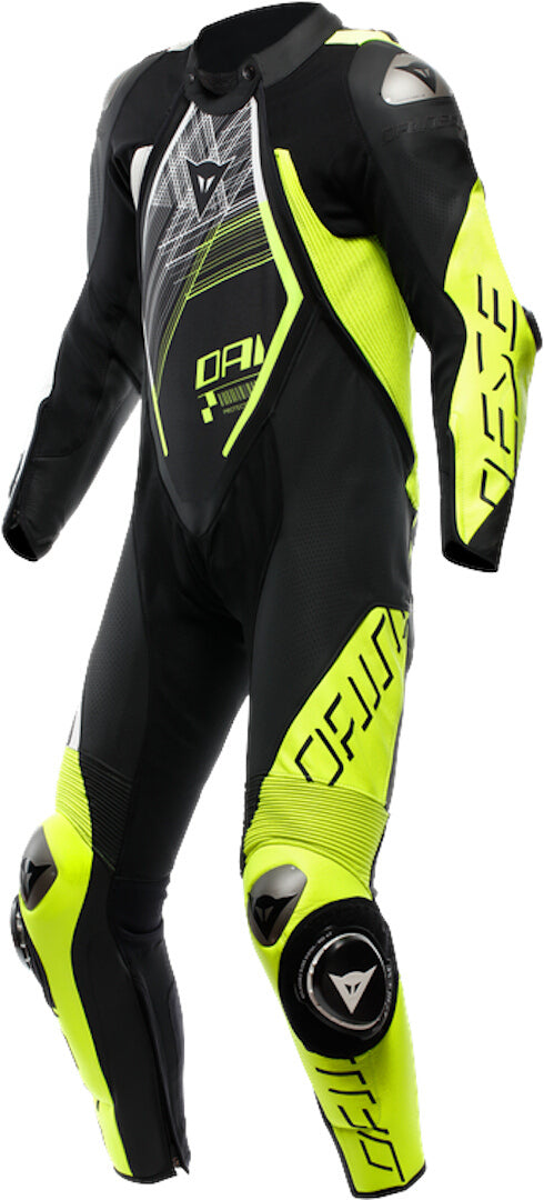 Audax D-Zip perforated 1-Piece Motorcycle Leather Suit Black/Yellow Flou 3