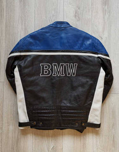 Vintage BMW Motorcycle Racing Black And Blue Leather Jacket