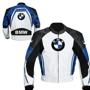 BMW Motorcycle White And Blue Racing Leather Jacket