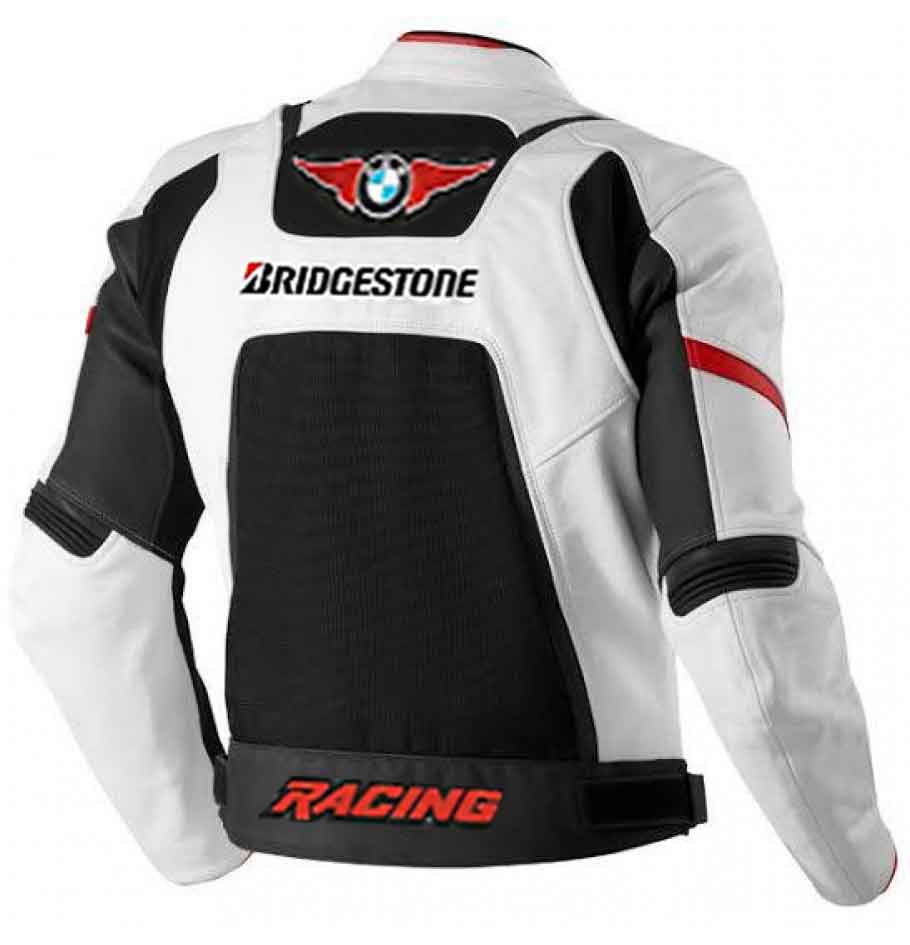 BMW Black White Motorcycle Racing Leather Jacket back