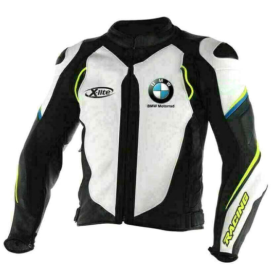 BMW Black White Motorcycle Racing Leather Jacket front 2