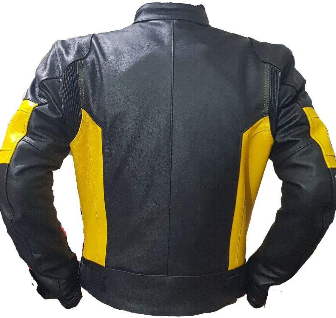 BMW Motorcycle Black And Yellow Leather Jacket back