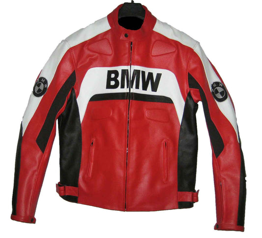 BMW Motorcycle Red And Black Racing Leather Jacket front 1
