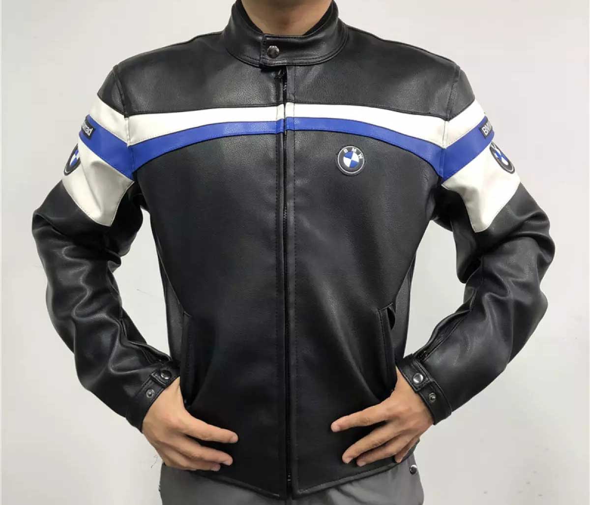 BMW Motorrad Motorcycle Black Leather Jacket front