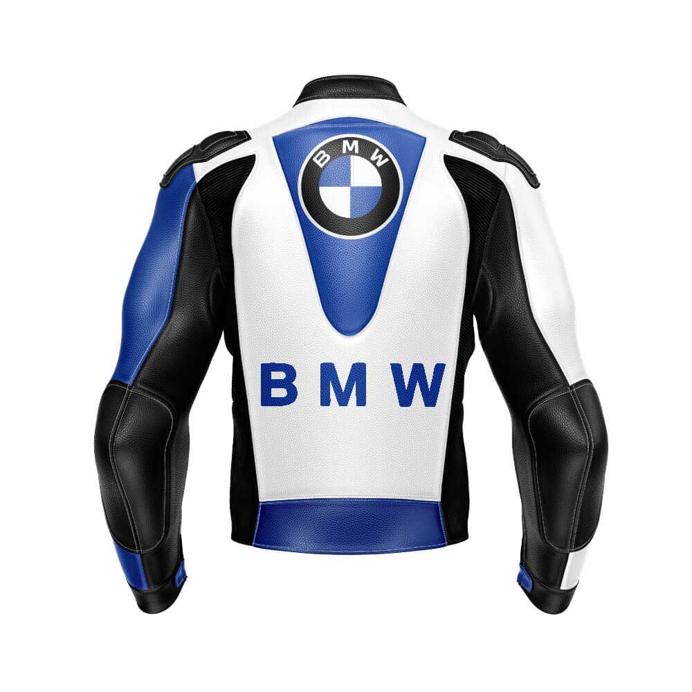 BMW White And Blue Motorcycle Racing Leather Jacket back