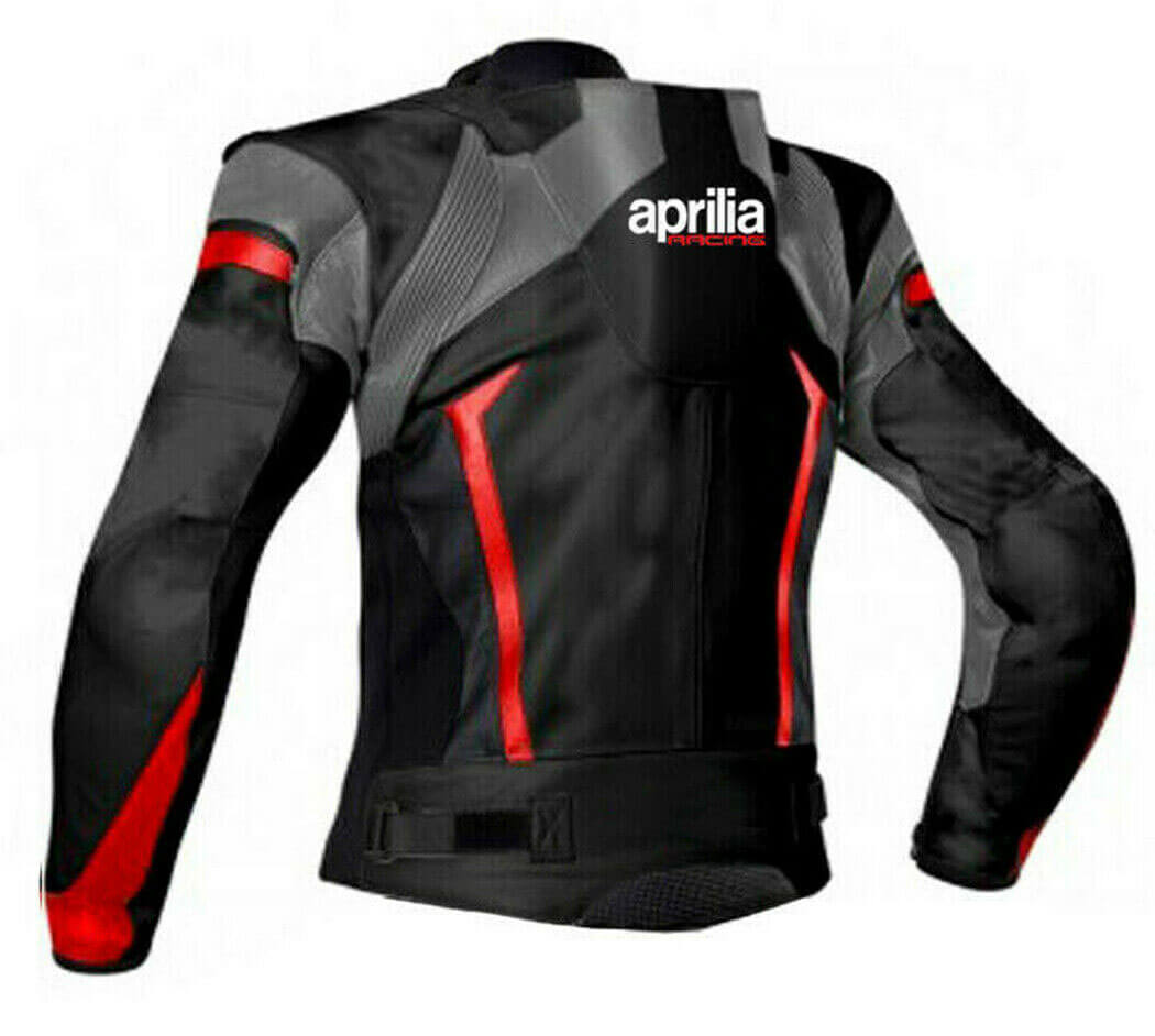 Black Aprilia Motorcycle Racing Leather Jacket back