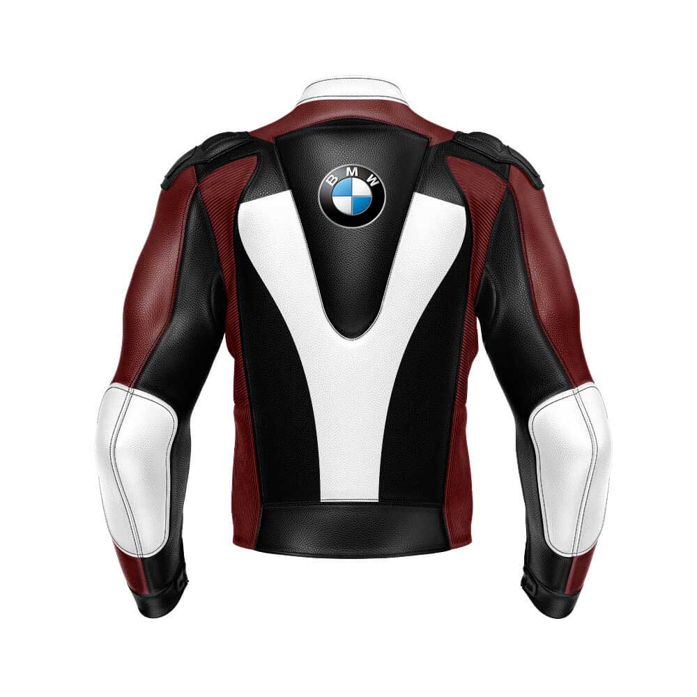 Black Maroon BMW Motorcycle Racing Leather Jacket back