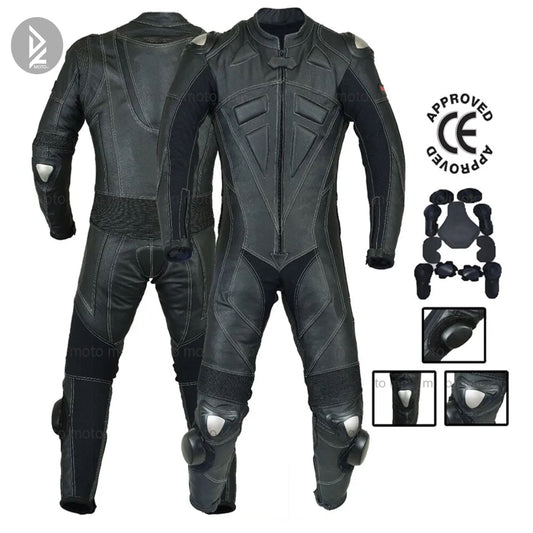 Black Motorcycle Motorbike Racing Leather Suit