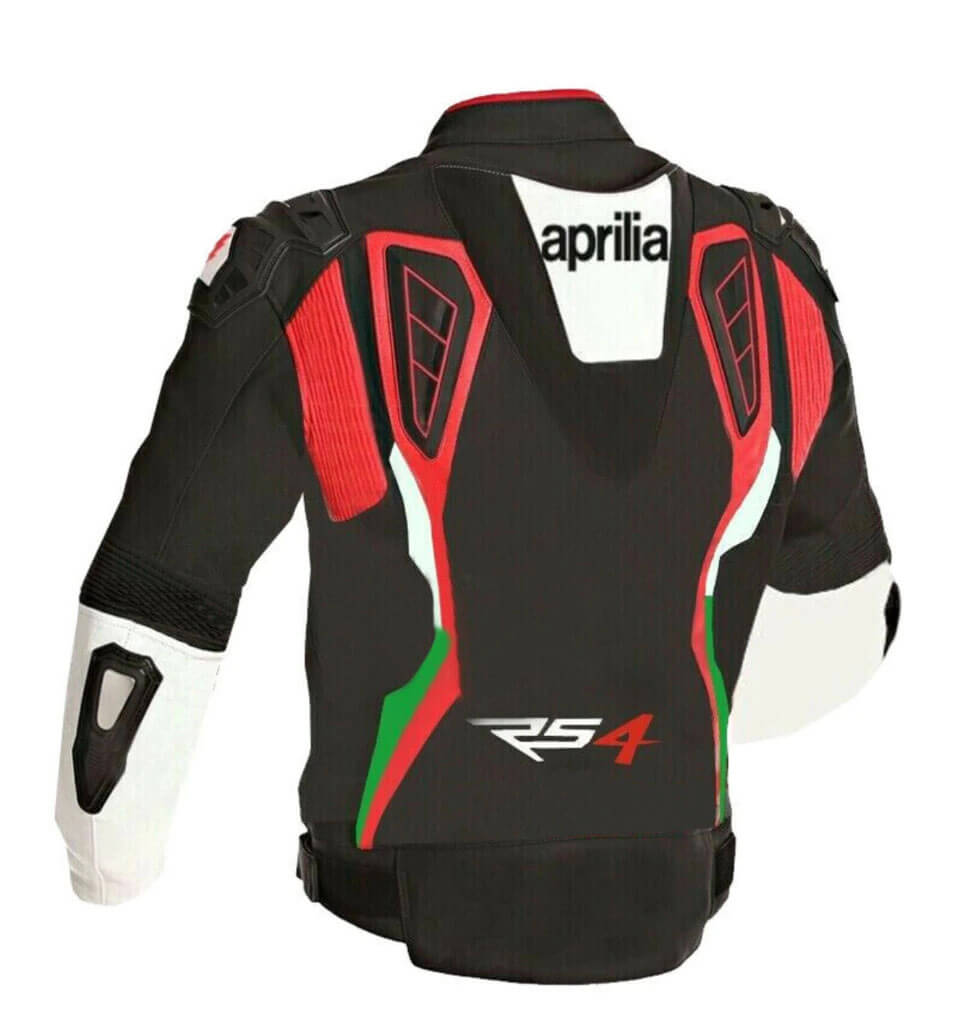 Black White Aprilia Motorcycle Leather Jacket back