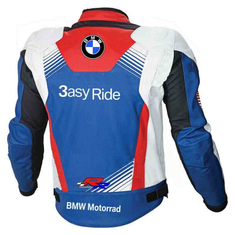 Blue White BMW Motorcycle Racing Leather Jacket back